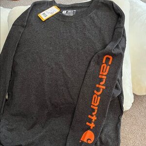Carhartt Charcoal Long Sleeve Tee with Orange Logo